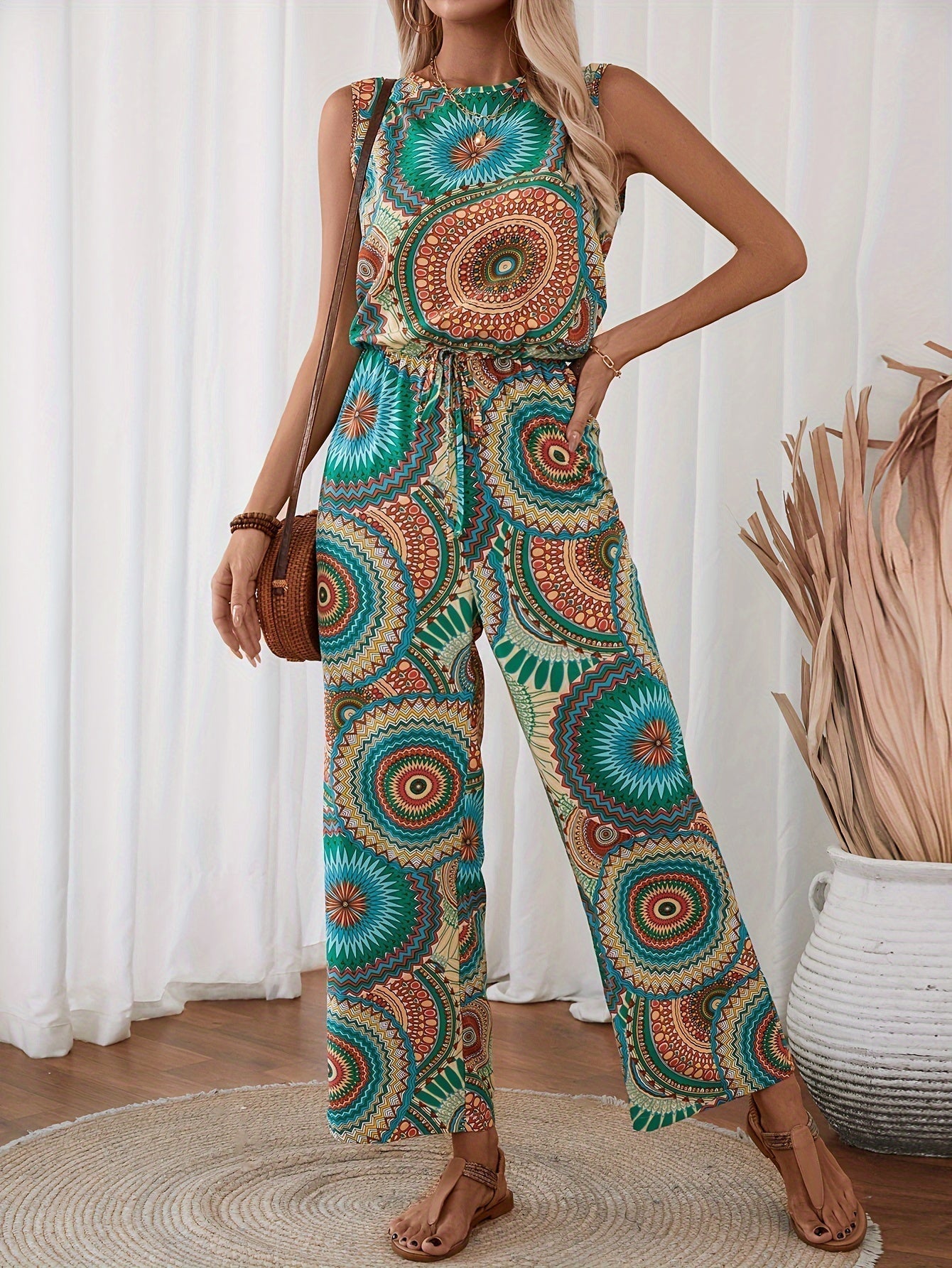 Trendy women's jumpsuit with mandala print for summer - BohoStrahl-S-The Livary