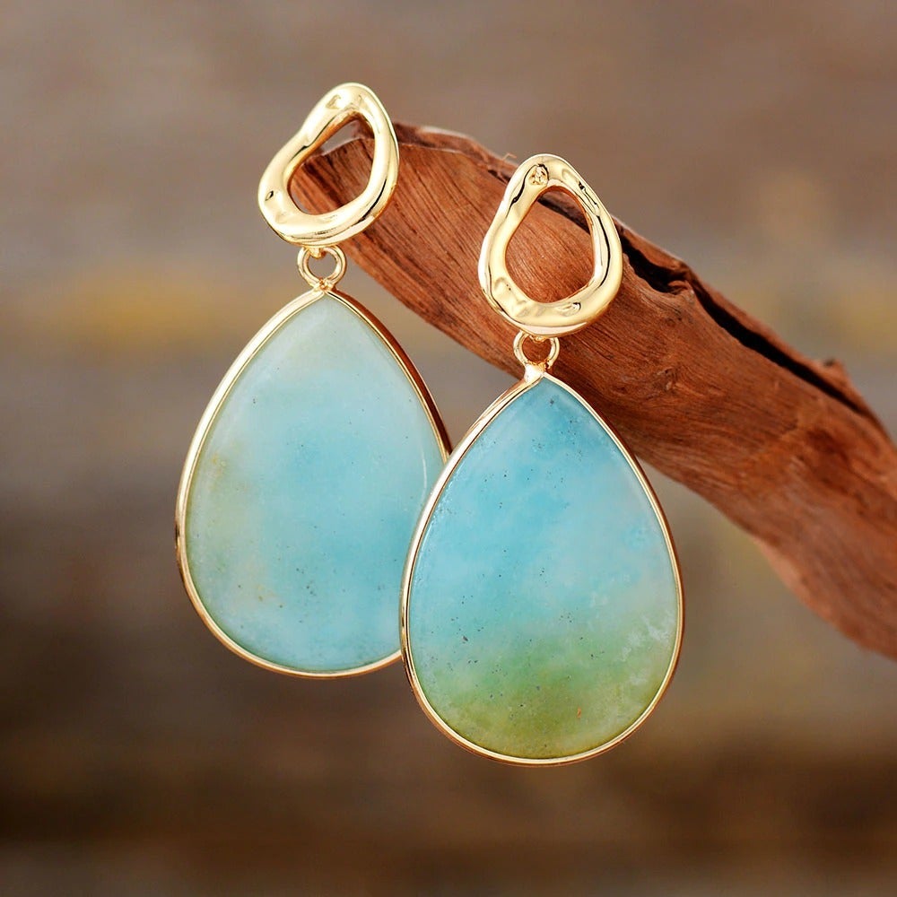 Blue Gemstone Drop Earrings - Amara - Pexav