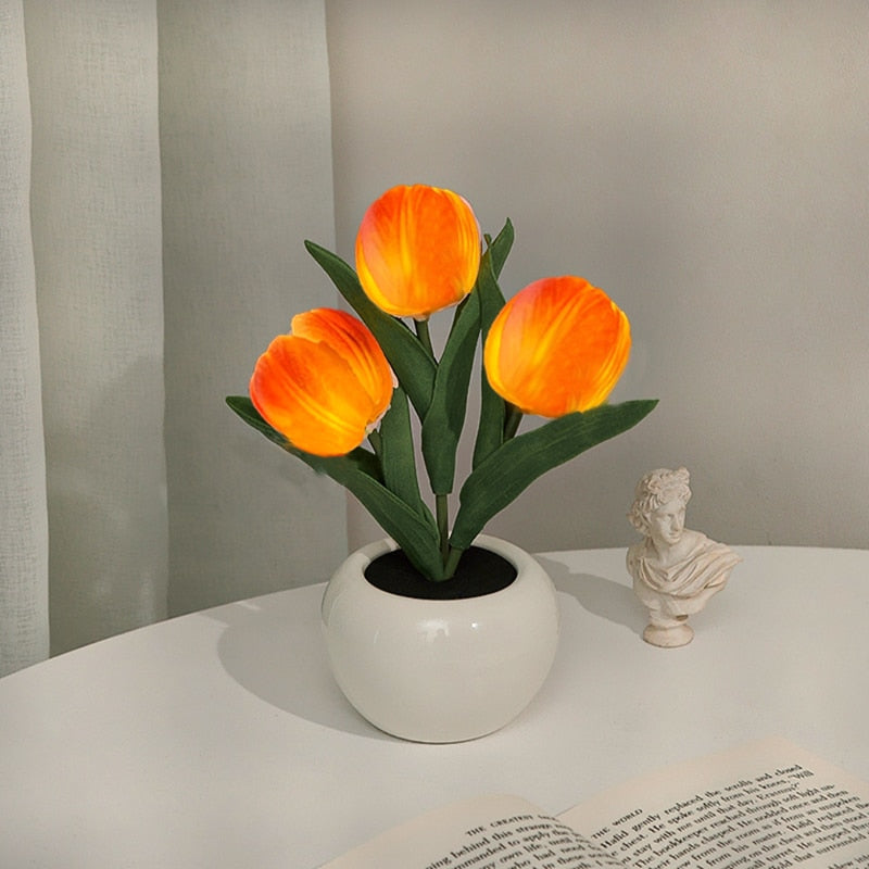 Tulip Night Lamp - LumiTulip-3 Orange-Batteries-Nora Luxe