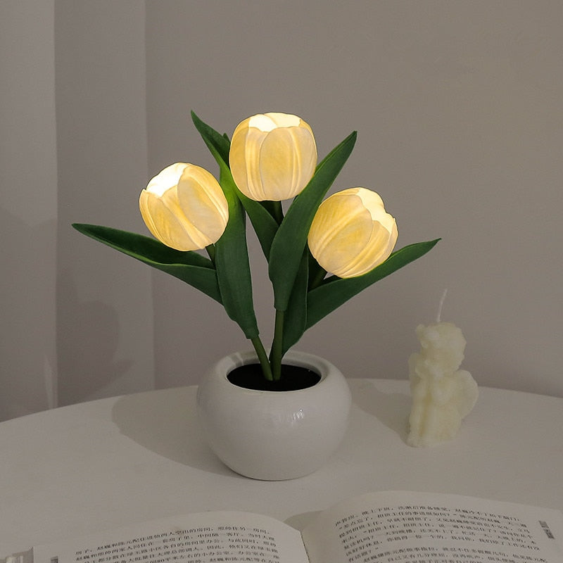 Tulip Night Lamp - LumiTulip-3 Yellow-Batteries-Nora Luxe