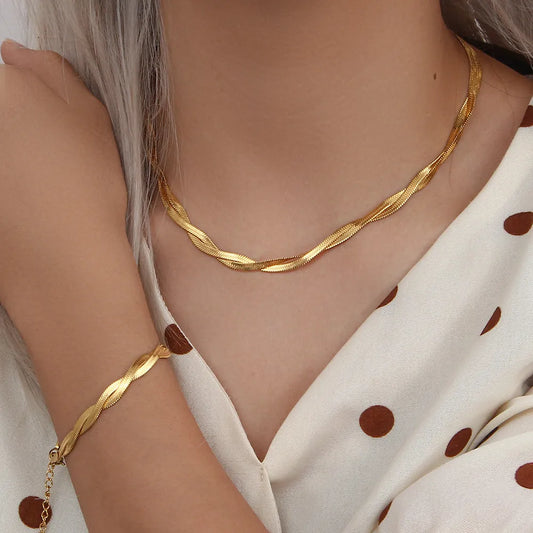 Classic Chain Necklace and Bracelet Set - Pexav