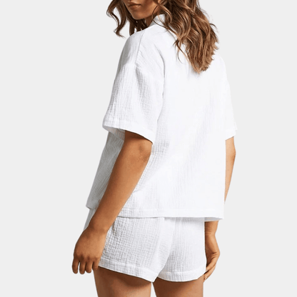 Two-piece ladies summer set with shirt and shorts – Noemi-Pink-XS-The Livary
