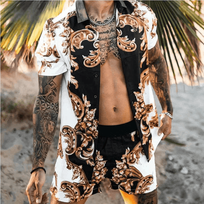 Two-piece men's summer set with patchwork print – Malik-Style 2-M-The Livary