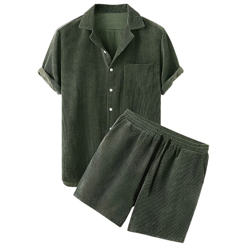 Two-Piece Men's Velvet Summer Set - Fabio-Green-The Livary