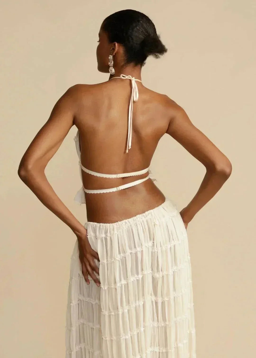 Two-piece summer outfit for women with boho skirt and off-the-shoulder top – Alina-White-S-The Livary