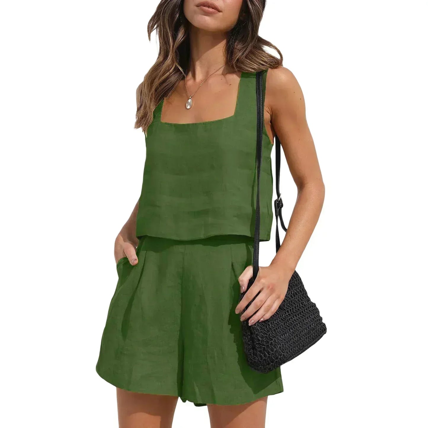 Two-piece summer outfit with style – Emilia-Dark green-S-The Livary
