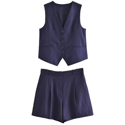 Two-piece summer outfit with vintage top – Amaya-Dark blue-XS-The Livary