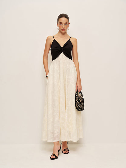 Colorblock Ruched Front Cami Dress - Pexav