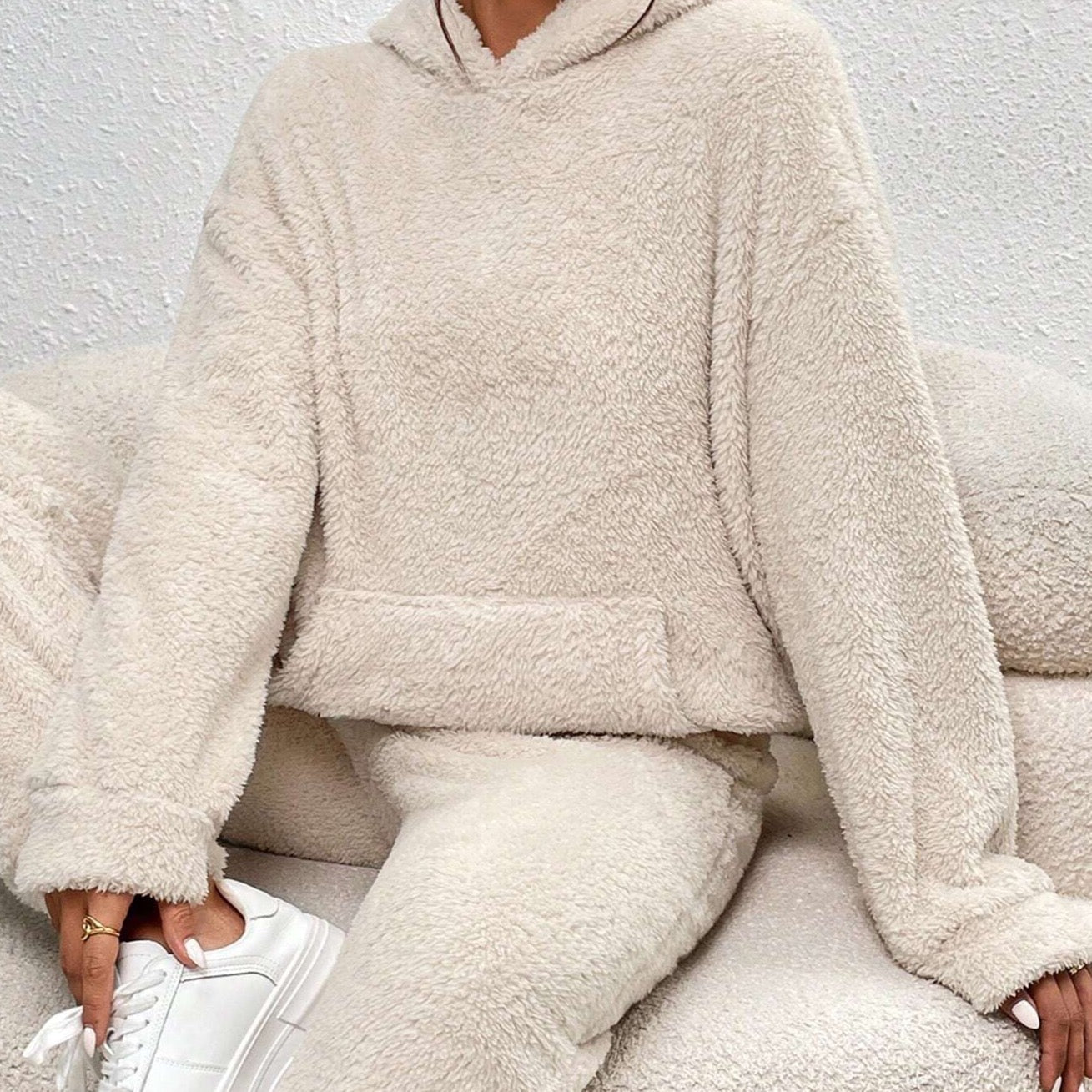 Soft Cozy Hooded Teddy Sweat Suit - Pexav