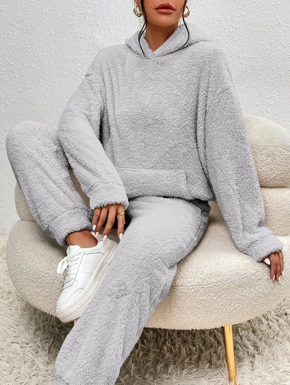 Ultra-Comfortable Teddy Loungewear with Hood - Lana-Gray-XS-Nora Luxe