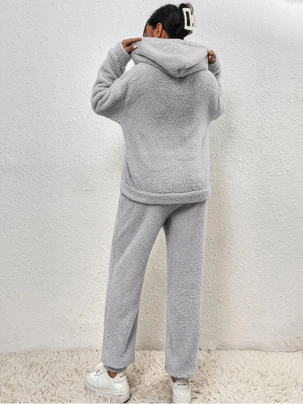 Ultra-Comfortable Teddy Loungewear with Hood - Lana-White-XS-Nora Luxe
