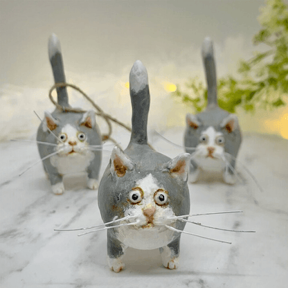 Unique Handmade Cat Christmas Ornament - Purrfect Holiday Hangers-Gray-Nora Luxe