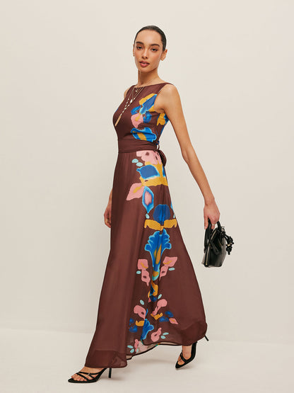 Chic Back Bow Print Summer Dress