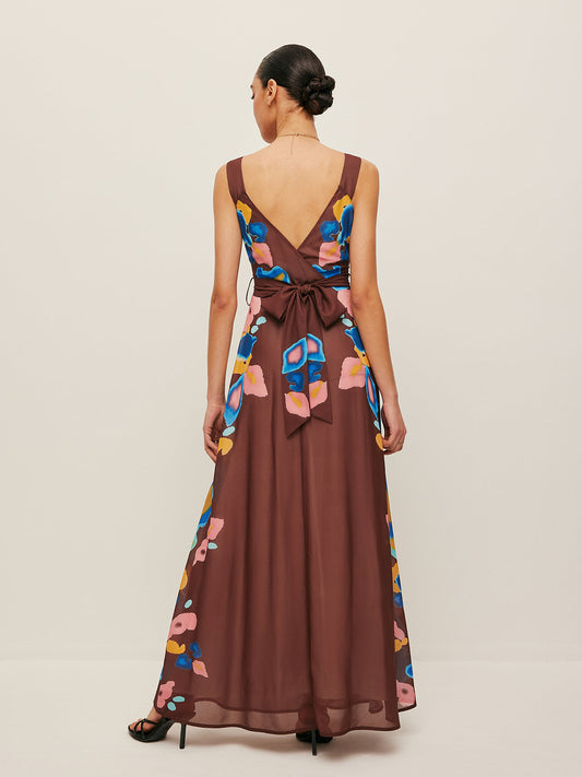 Chic Back Bow Print Summer Dress - Pexav