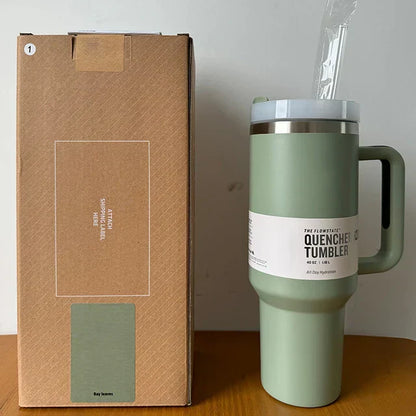 Vacuum Insulated Cup with Lid and Straw - ThermoTumbler-Army Green-Nora Luxe