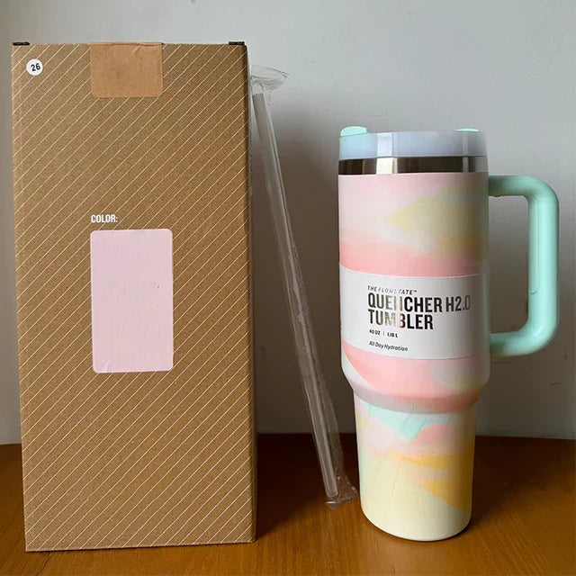 Vacuum Insulated Cup with Lid and Straw - ThermoTumbler-Baby pink-Nora Luxe