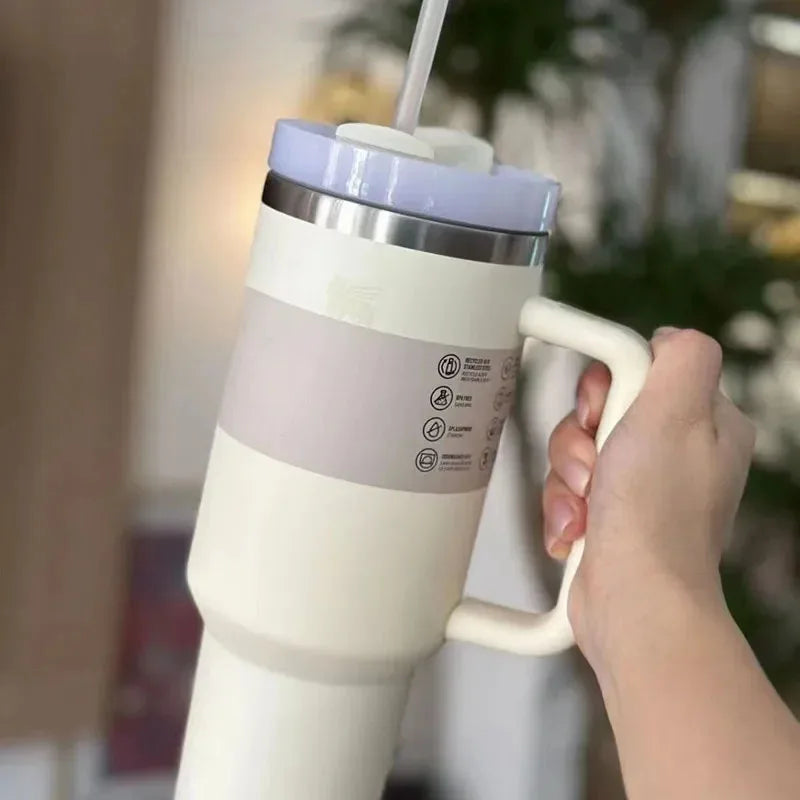 Vacuum Insulated Cup with Lid and Straw - ThermoTumbler-Baby pink-Nora Luxe