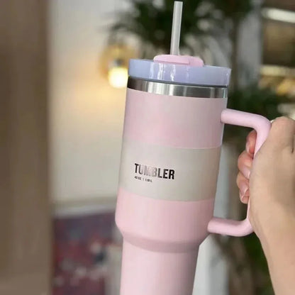 Vacuum Insulated Cup with Lid and Straw - ThermoTumbler-Baby pink-Nora Luxe