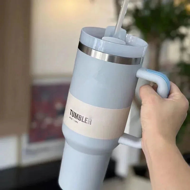 Vacuum Insulated Cup with Lid and Straw - ThermoTumbler-Baby pink-Nora Luxe
