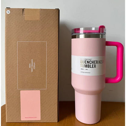 Vacuum Insulated Cup with Lid and Straw - ThermoTumbler-Flamingo-Nora Luxe