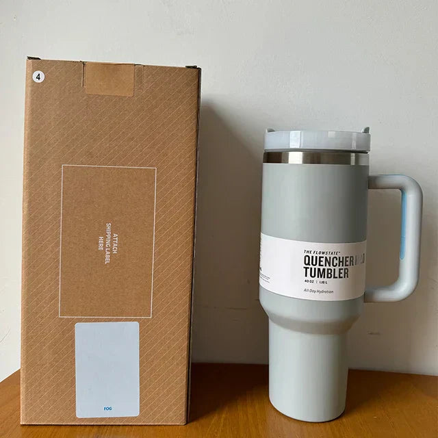 Vacuum Insulated Cup with Lid and Straw - ThermoTumbler-Gray Blue-Nora Luxe
