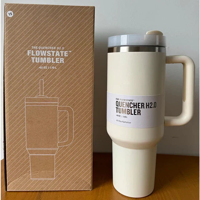 Vacuum Insulated Cup with Lid and Straw - ThermoTumbler-white-Nora Luxe