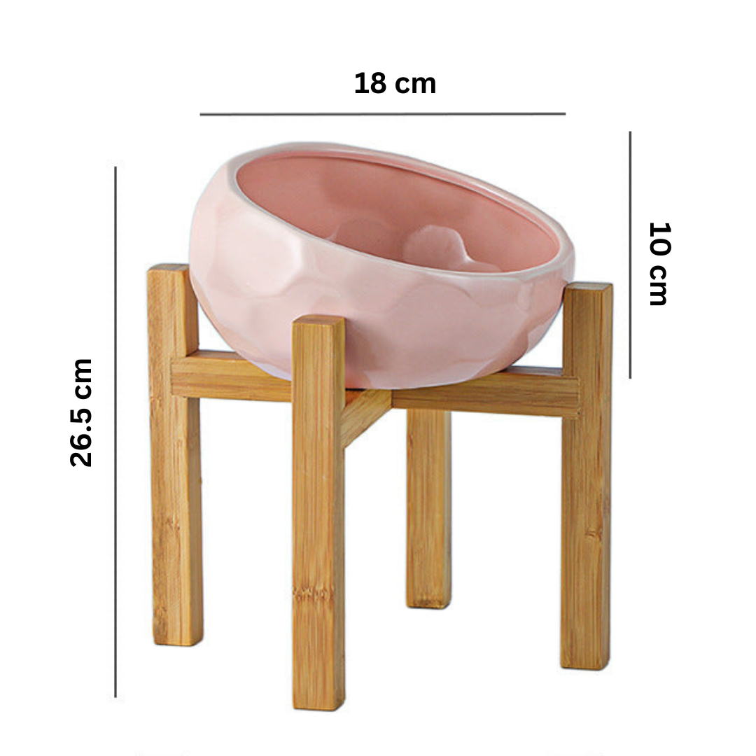 Comfortable Raised Pet Feeder with Wooden Base