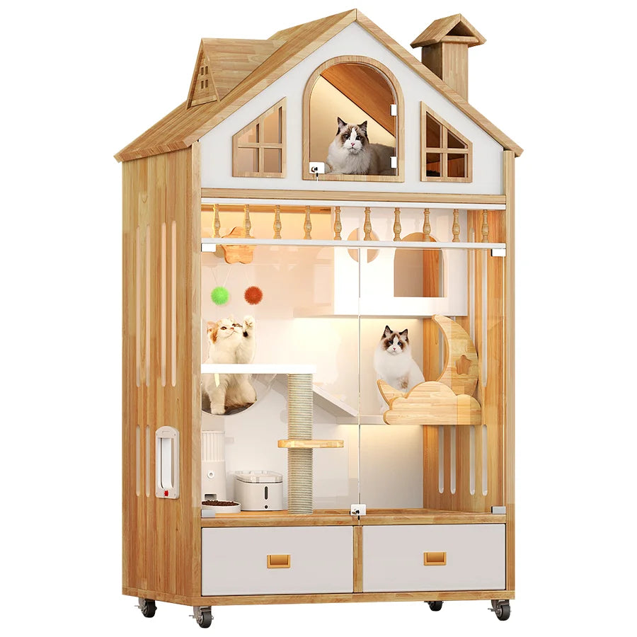 Spacious Solid Wood Cat Home Furniture