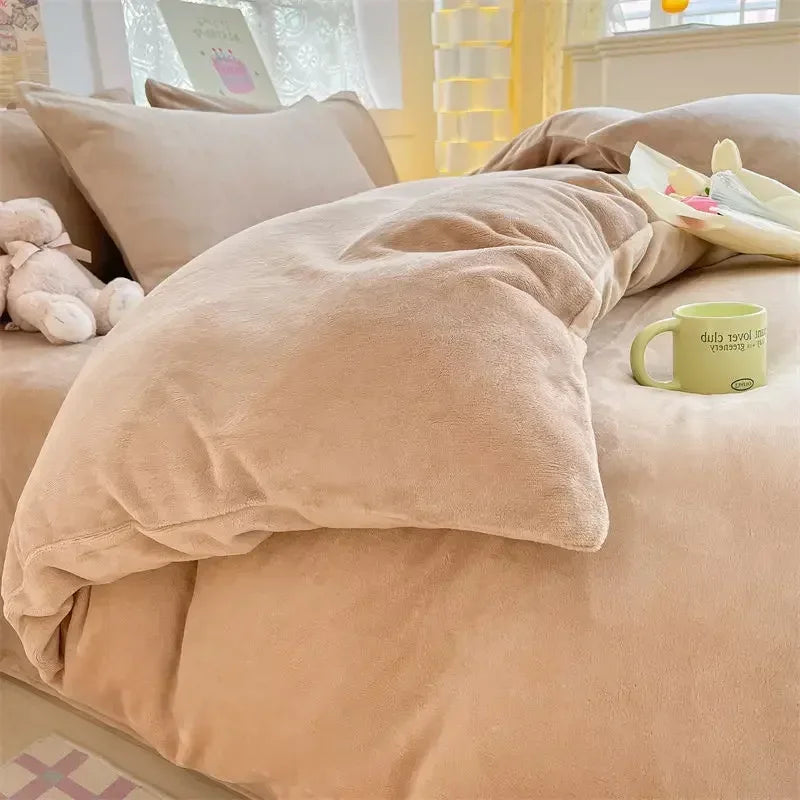 Verdict Flanellen Fleece Duvet Cover - CozyCover-Khaki-59.06 × 78.74 in-Nora Luxe