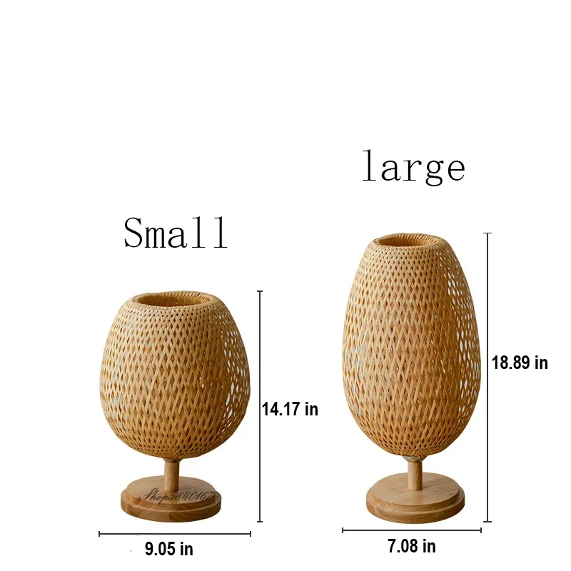 Vintage Bamboo Table Lamp - TimberGlow-Small Wooden Foot - H14.17 in × W9.06 in-Nora Luxe