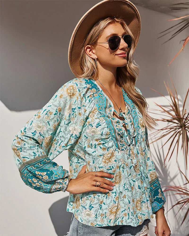 Chic Floral Long Sleeve Summer Top - Pexav