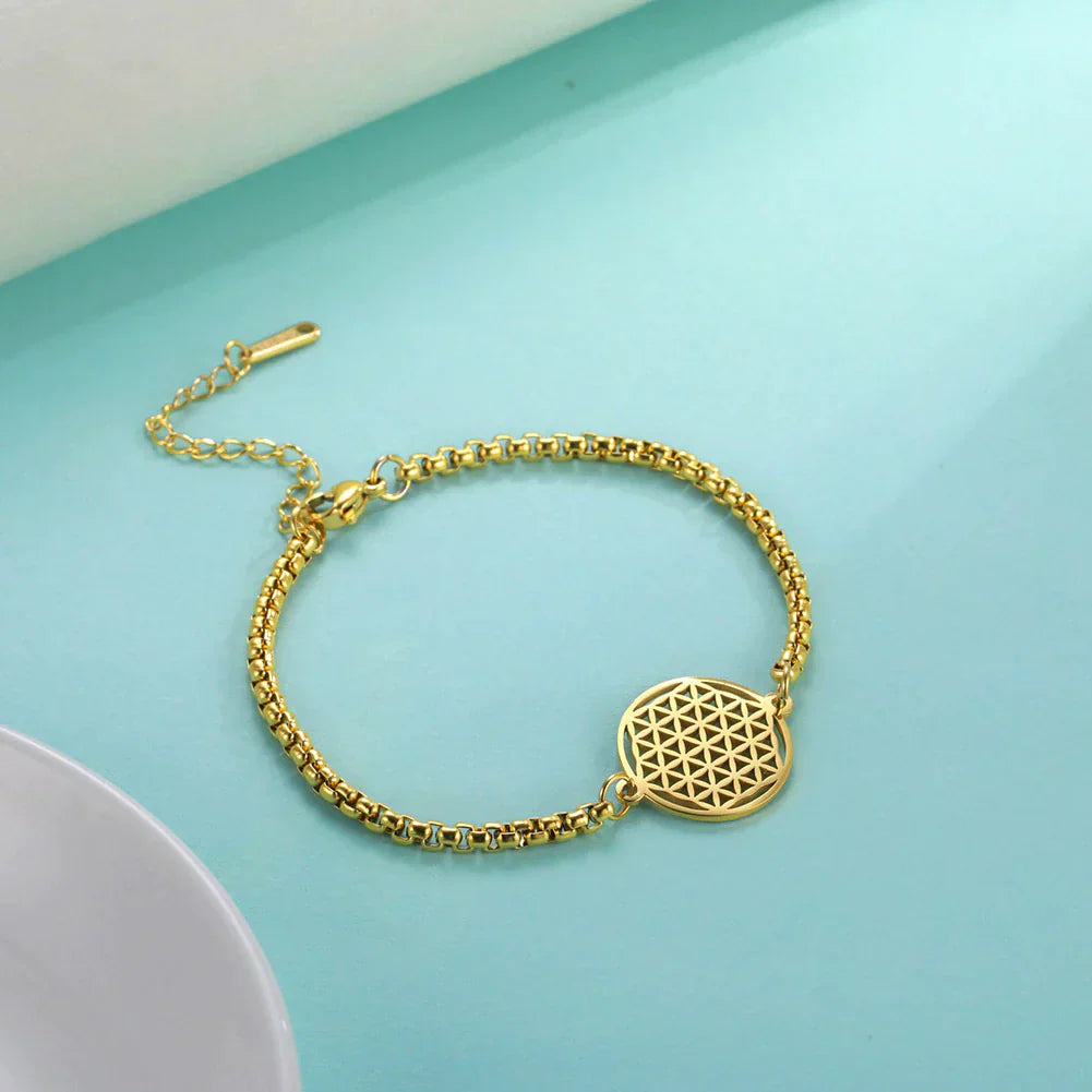 Vintage Chakra Flower Of Life Bracelet-18 Karat Gold-Nora Luxe