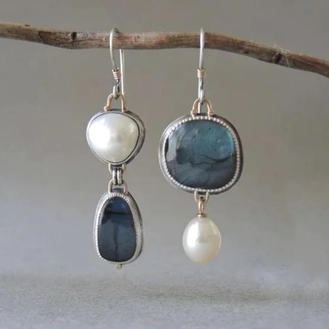 Classic Blue Gemstone Drop Earrings with Pearls - Pexav