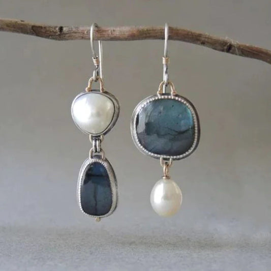 Classic Blue Gemstone Drop Earrings with Pearls - Pexav