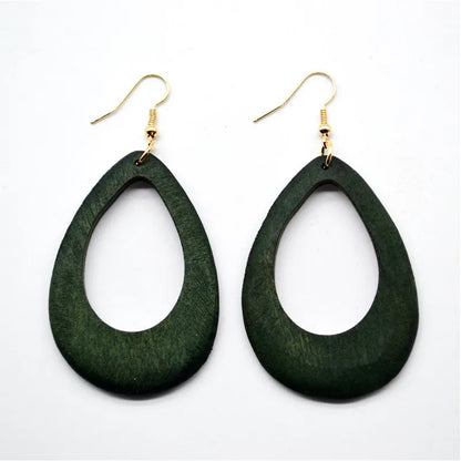 Vintage Green Carved Wooden Earrings | Unique Handmade Jewellery-TEARDROP 1-Nora Luxe