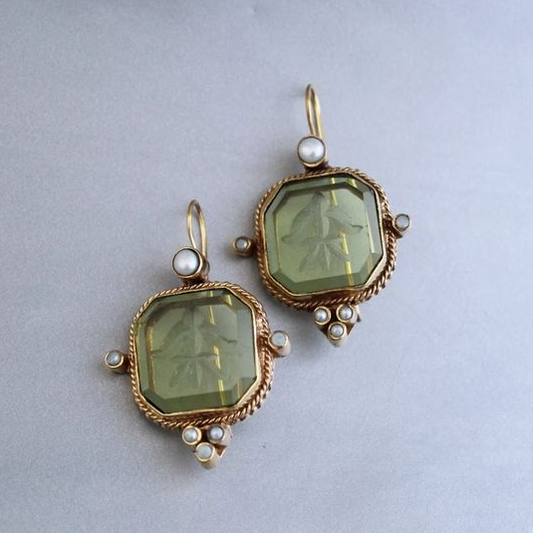 Classic Pearl Drop Earrings in Green - Pexav