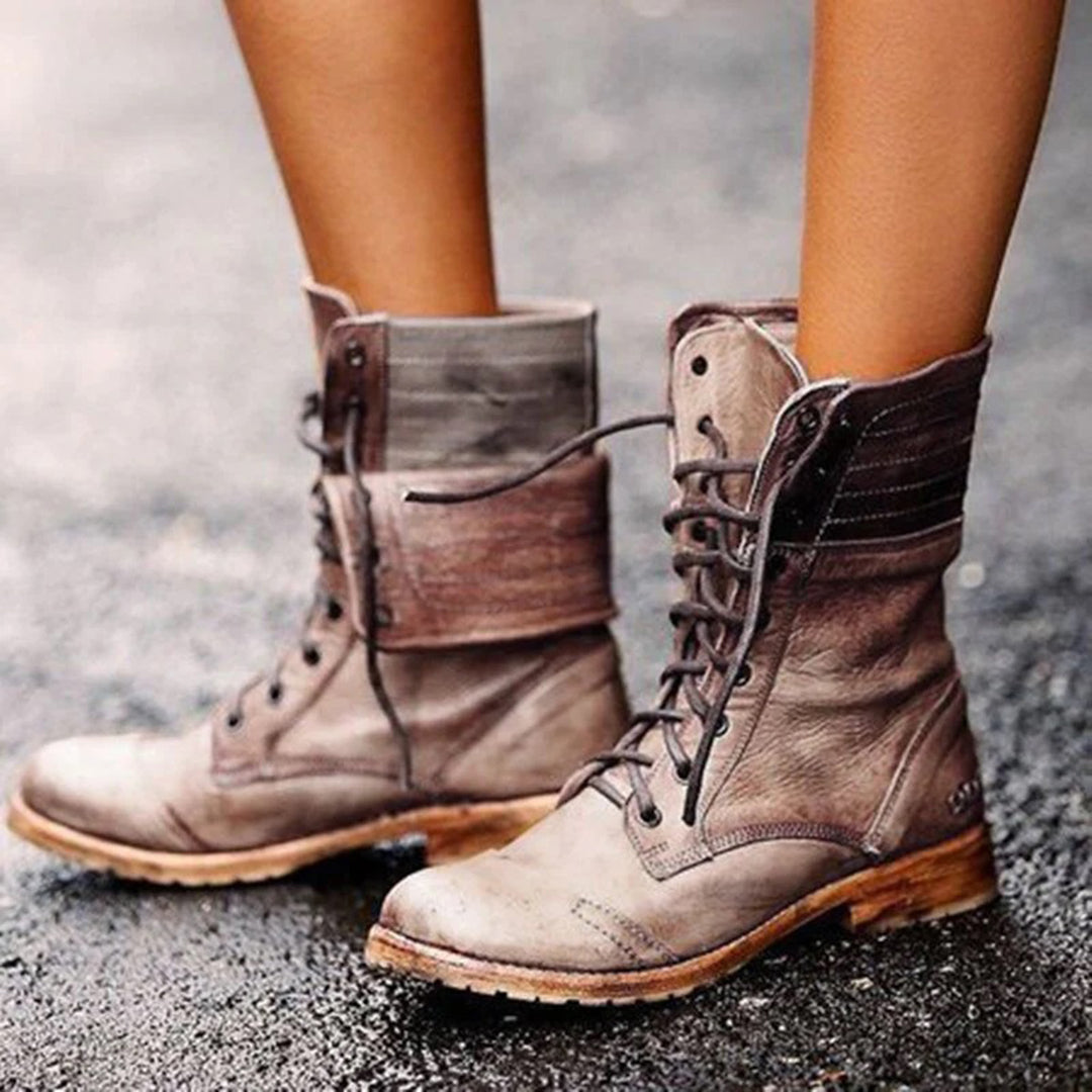Vintage Lace-up Shoes for Women - Elise-Khaki-3.0-Nora Luxe