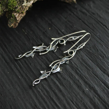 Vintage Leaf Silver Earrings-Nora Luxe