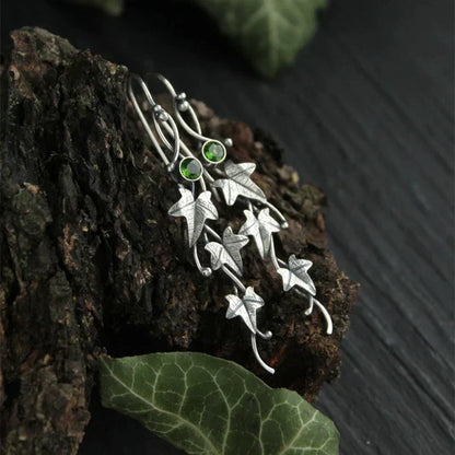 Vintage Leaf Silver Earrings-Nora Luxe