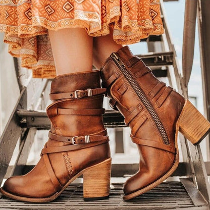 Classic Low Heel Leather Women's Ankle Boots - Pexav