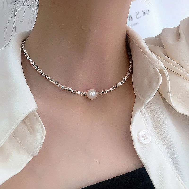 Classic White Pearl Chain Necklace - Pexav