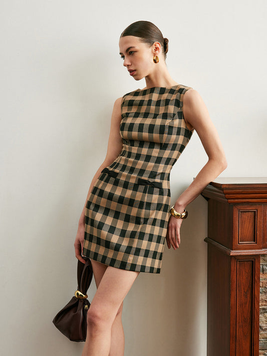 Classic Red Checkered Summer Dress - Pexav
