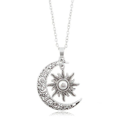 Vintage Sun and Moon Necklace-Silver-Nora Luxe