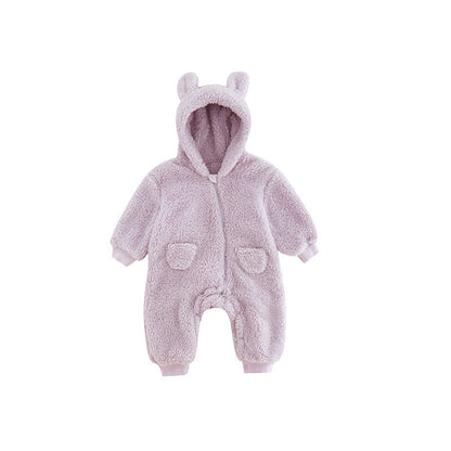 Warm Baby Fleece Romper with Animal Print-Lavender-1-3M 59-Nora Luxe
