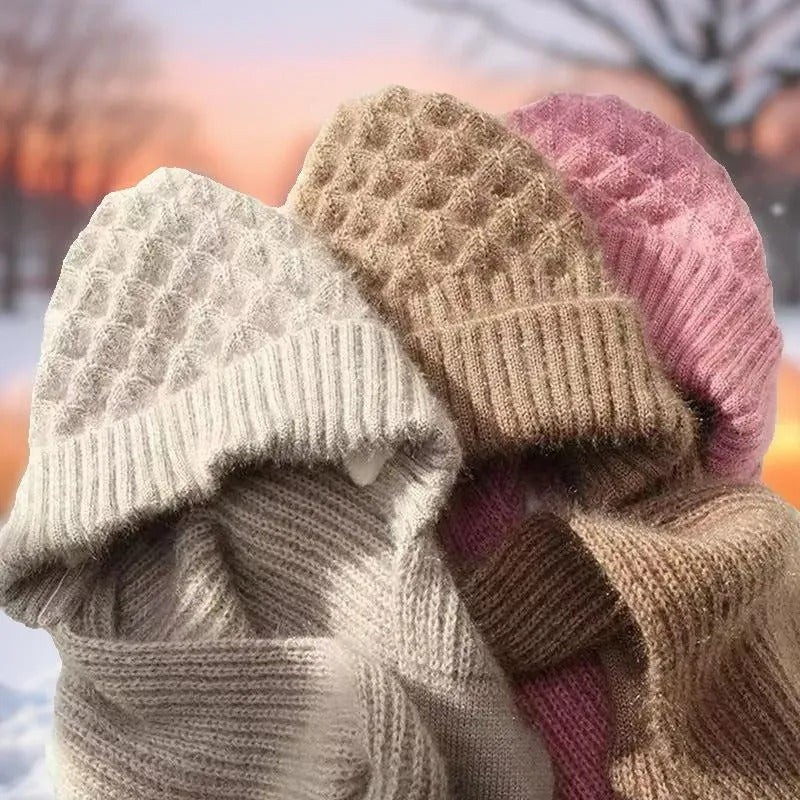 Cozy Women's Beanie with Attached Scarf - Nora - Pexav