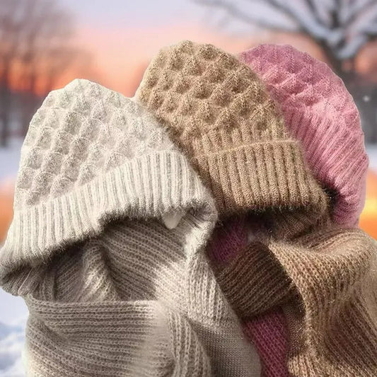 Cozy Women's Beanie with Attached Scarf - Nora - Pexav