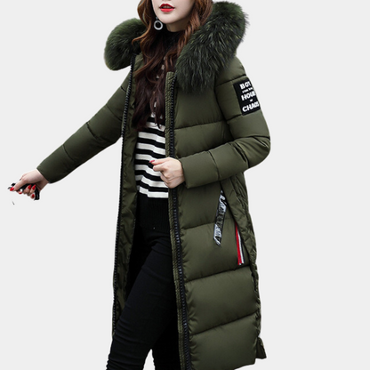 Warm Ladies Puffer Jacket with Hood - Livia-Green-XS-Nora Luxe