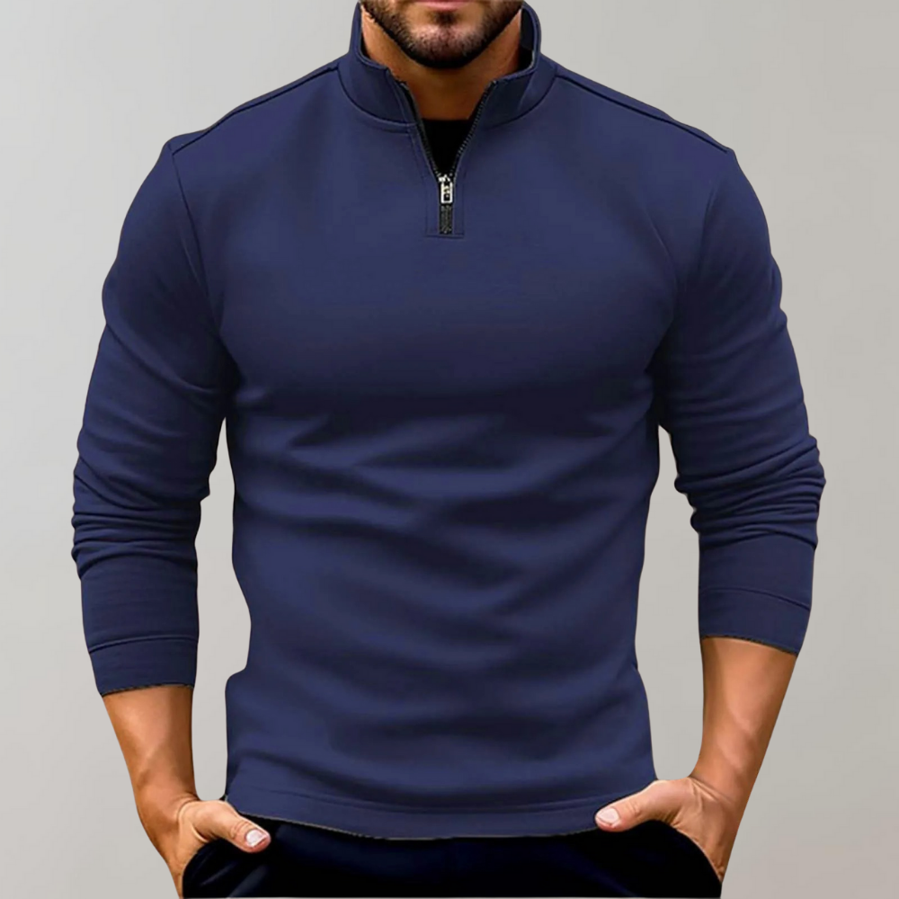Warm Men's Sweater with Zip - Alvar-Marine Blue-S-Nora Luxe
