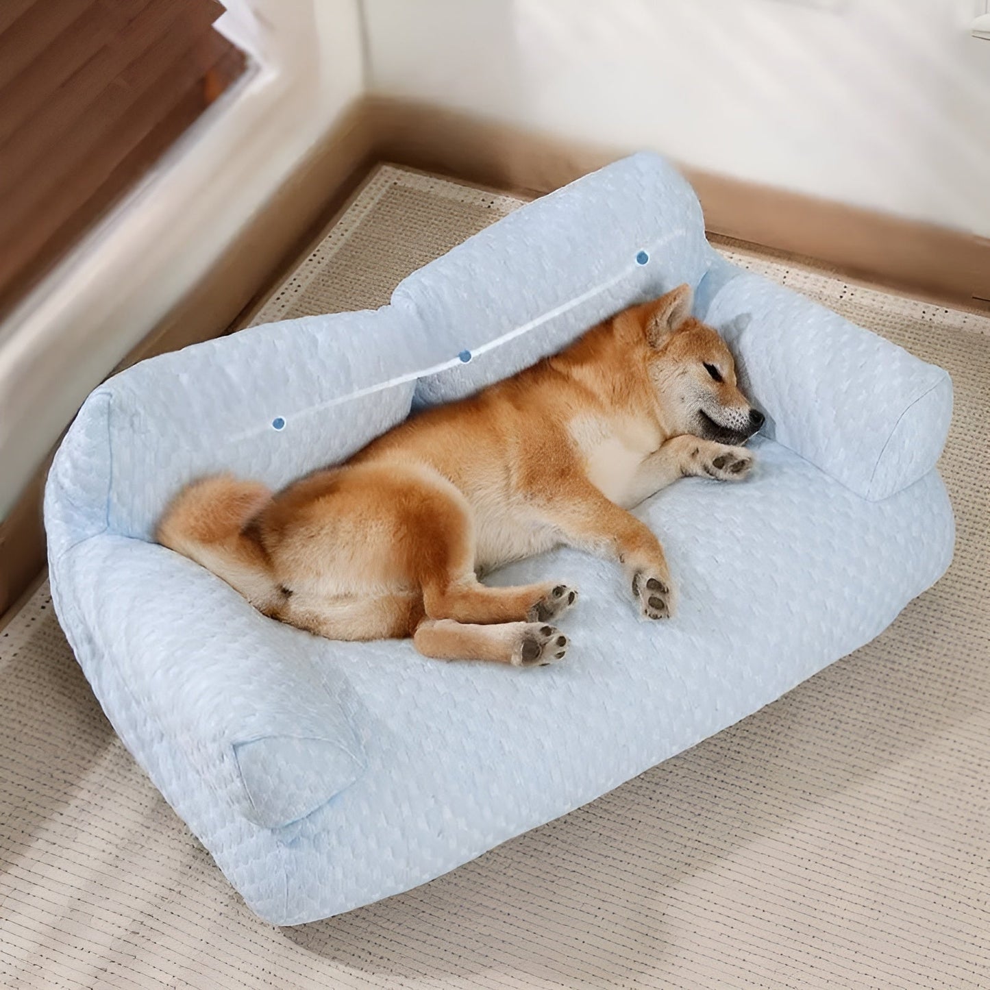 Washable Plush Pet Bed - CozyPaws-Blue-M-Nora Luxe
