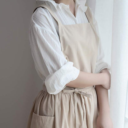 Waterproof Cotton Apron with Convenient Pockets - ChefMate-Beige-Nora Luxe